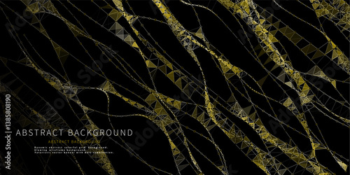 Abstract  background futuristic yellow grid from  dots on black. Technology concept analytical  data.  Banner for business, science and technology data analytics. Big Data.