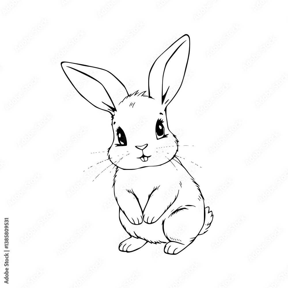 Fototapeta premium Candid Portrait of a Whiskered Bunny: A heartwarming illustration of a bunny, poised with perky ears and a curious gaze, captured in a clean and inviting style.