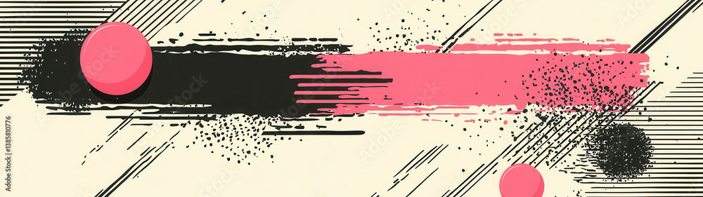 A striking abstract vector featuring pink and black elements with dynamic strokes and shapes on a soft cream backdrop