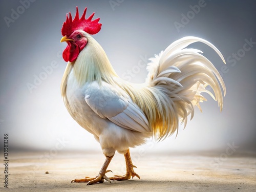 Majestic White Rooster Full Body Portrait - Isolated on White Background
