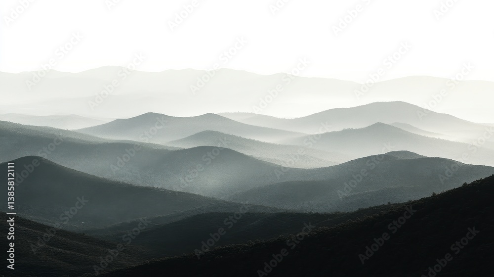 Vast Monochromatic Mountain Landscape Under Hazy Sky Vast Monochromatic Mountain Landscape Under Hazy Sky