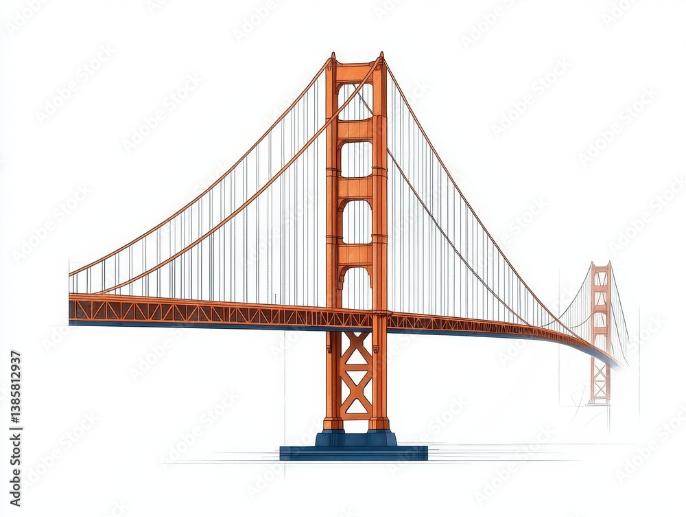 Obraz premium Crosssectional technical drawing of the Golden Gate Bridge s stiffening truss, emphasizing loadbearing geometry