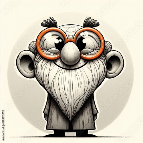 Description: A charming and whimsical digital illustration portrait of a cute, funny old man character with big glasses and a long white beard
