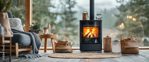 Cozy cabin with wood stove