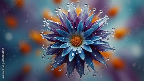 Vibrant Macro Flower with Water Droplets and Ethereal Glow V7