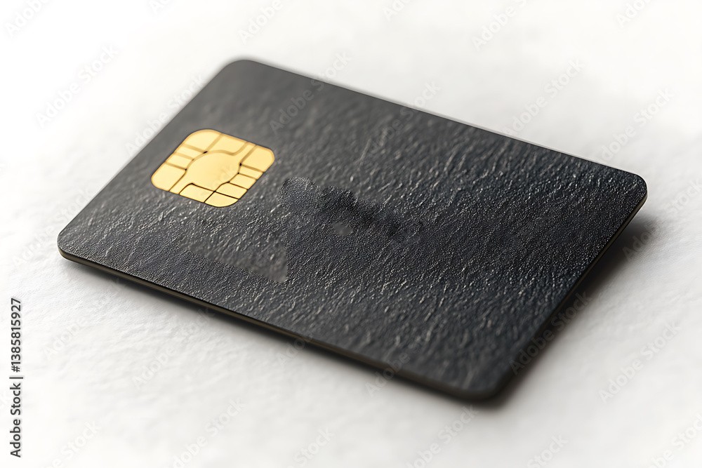 Elegant Textured Black Credit Card With Gold Chip For Secure Transactions Elegant Textured Black Credit Card With Gold Chip For Secure Transactions