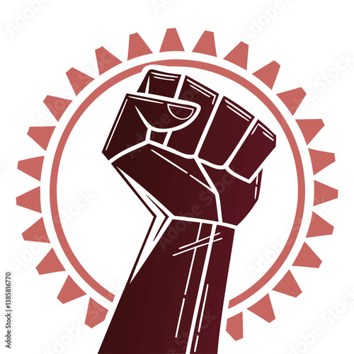 Fist Raised with Sun Rays - Empowerment and Strength