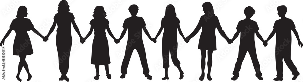 Silhouettes of People Holding Hands in Unity – Group Togetherness and Support Concept Silhouettes of People Holding Hands in Unity – Group Togetherness and Support Concept