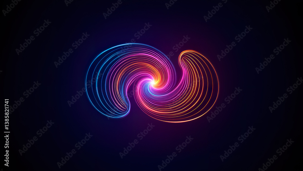 Vibrant neon vortex forming infinity shape on dark abstract background