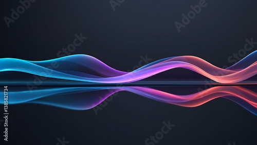 Obraz na płótnie Translucent neon waves reflecting on dark surface with pastel color gradients w salonie