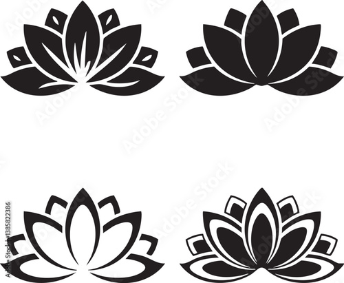 Four stylized lotus flower icons for design and branding
