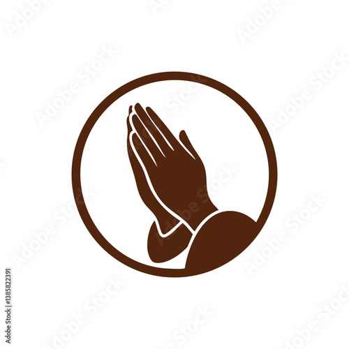 Circle icon with praying hands silhouette, flat design