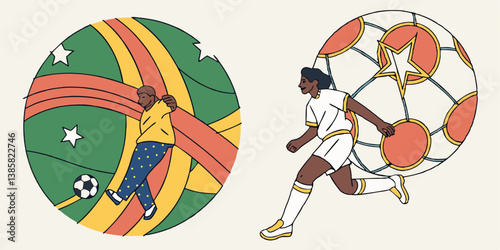 Dynamic Soccer Vector Illustrations Featuring Kids and Women Playing Football