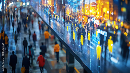 Wallpaper Mural vibrant urban scene showcasing digital display of people walking, illuminated by city lights Torontodigital.ca