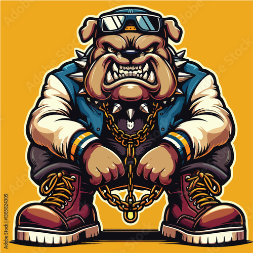 Gangsta Bulldog Sit Cartoon Style
