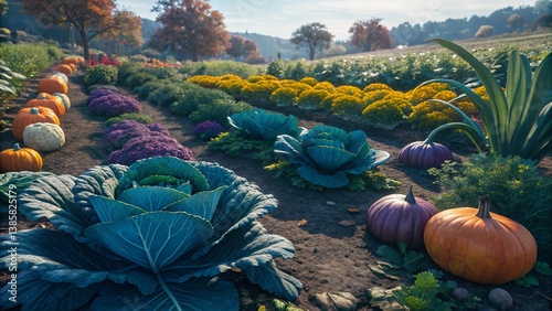 Vibrant Organic Vegetable Garden with Colorful Produce and Greens V4