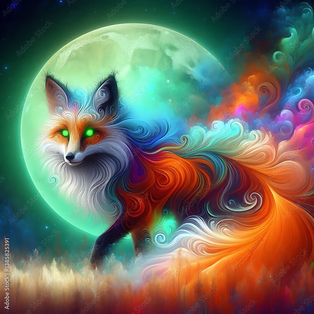 Melting Watercolor Fox Icon with Fractal Tail Melting Watercolor Fox Icon with Fractal Tail