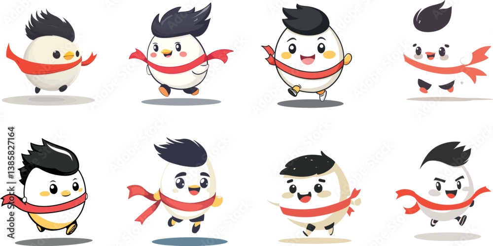 Cartoon Characters With Unique Hairstyles and Scarves Engaged in Playful Activities Cartoon Characters With Unique Hairstyles and Scarves Engaged in Playful Activities