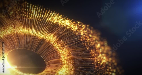Abstract eye in space with golden light particles on blue background used for inspirational video projects, presentations, reports, commercials, social media. 4k
