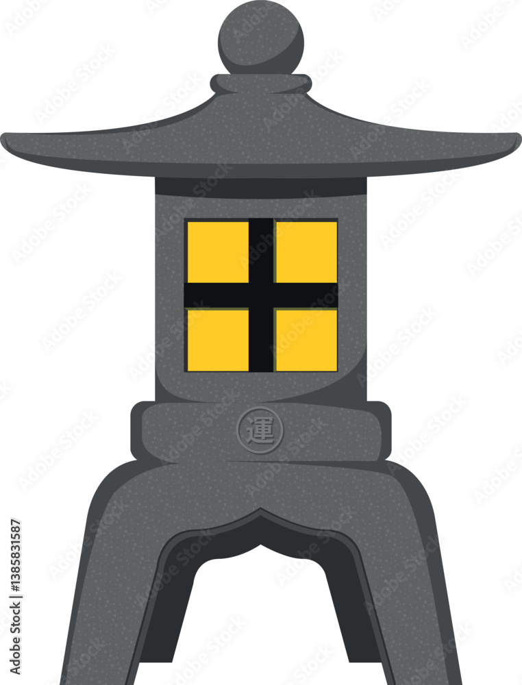 Japanese garden lantern vector flat illustration. Stone lantern