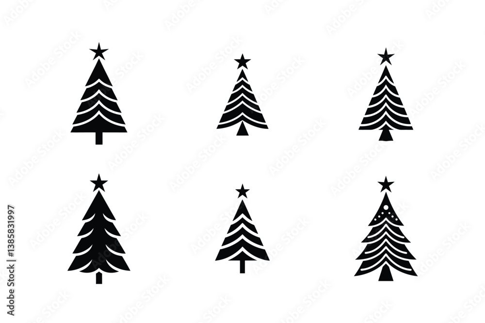 Obraz premium set of christmas trees silhouette vector illustration