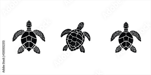 turtles vector silhouette set illustration on white background. turtles black icon.
