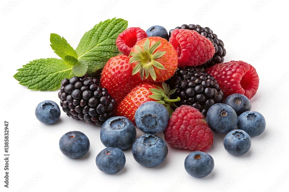 Berries Mix Blueberry Raspberry and Blackberry Isolated on White Background Berries Mix Blueberry Raspberry and Blackberry Isolated on White Background