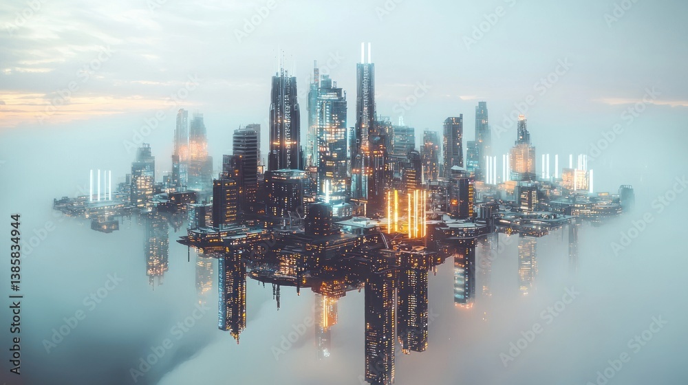 Fototapeta premium Futuristic Cityscape: A Floating Metropolis in the Clouds