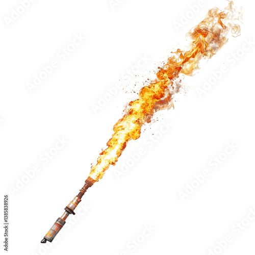 Flame Thrower with Fire Isolated on Transparent Background