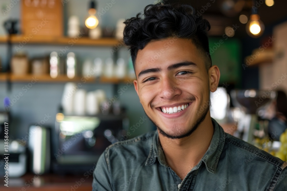 Portrait of a smiling young hispanic man in a coffee shop Portrait of a smiling young hispanic man in a coffee shop