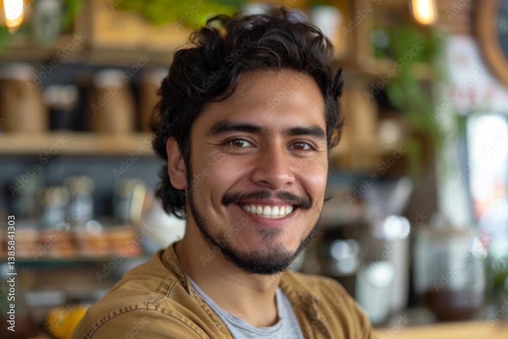 Portrait of a smiling young hispanic man in a coffee shop Portrait of a smiling young hispanic man in a coffee shop