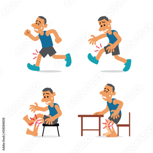 Cartoon of a male athlete suffering from knee pain