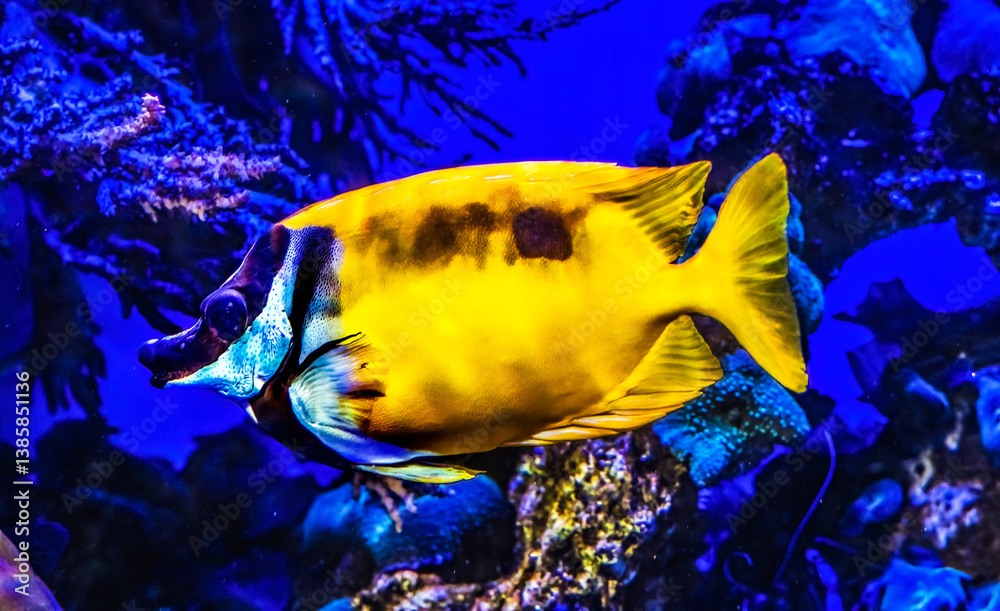 Colorful Yellow One Spot Foxface Fish Fish Waikiki Oahu Hawaii