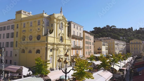 Cours saleya market and chapelle de la misericorde in nice, France. Action photo