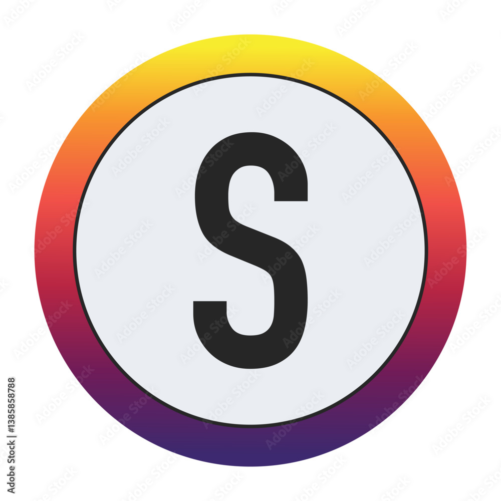 Gradient Circle with Bold : A vibrant circular graphic with a smooth yellow to purple gradient framing a prominent black Capital letter S on a light gray center. Ideal for initial concepts Gradient Circle with Bold : A vibrant circular graphic with a smooth yellow to purple gradient framing a prominent black Capital letter S on a light gray center. Ideal for initial concepts