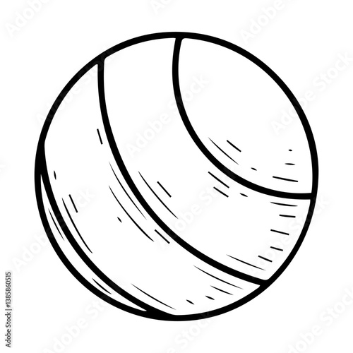 Fitness ball. Hand drawn doodle. Sports equipment for training in the gym. Item for balancing and strengthening muscles. Healthy lifestyle. Vector line art illustration.