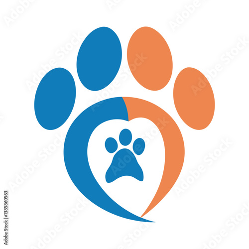 Paw Print Heart Logo Design Symbol of Pet Love and Care