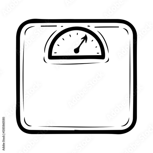 Floor scale hand drawn doodle. Equipment for weighing a person. Weight measurement. Health care. Vector line art illustration.