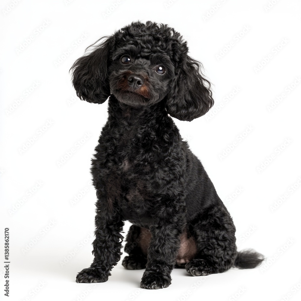 Playful black poodle dog portrait studio setting animal photography classic view adorable expression Playful black poodle dog portrait studio setting animal photography classic view adorable expression