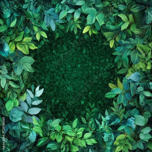 Wallpaper Mural Lush green leaves frame a dark teal pebble circle Torontodigital.ca