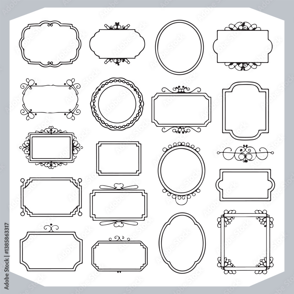 Vintage Calligraphic Decorative Frames and Ornamental Labels Set with Elegant Silhouettes