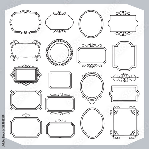 Obraz na płótnie Vintage Calligraphic Decorative Frames and Ornamental Labels Set with Elegant Silhouettes w salonie