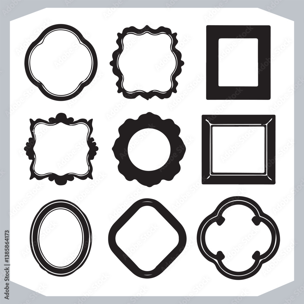 Vintage Calligraphic Decorative Frames and Ornamental Labels Set with Elegant Silhouettes