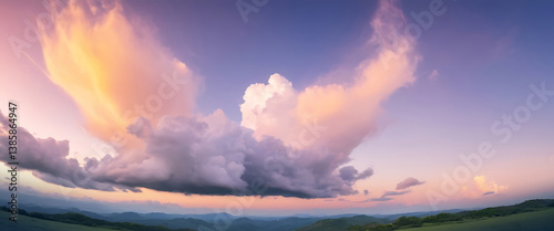 Natural landscape with beautiful clouds, panoramic view