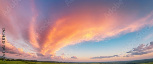 Natural landscape with beautiful clouds, panoramic view