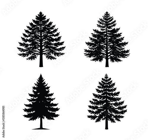Set of fir branches silhouette