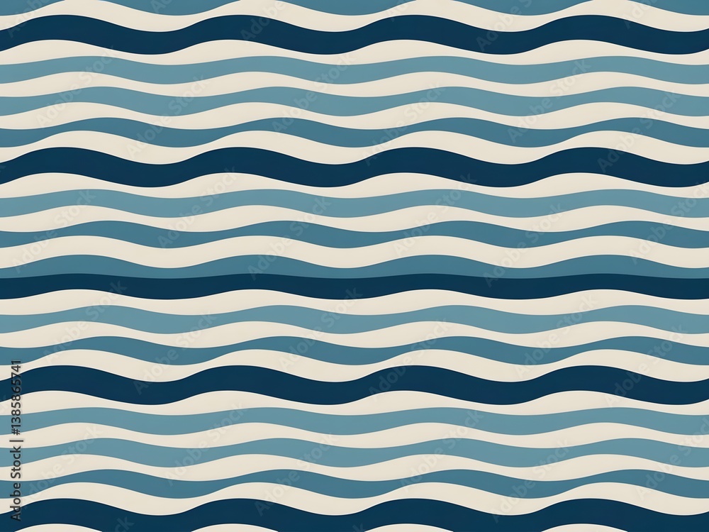 Abstract Blue Wave Pattern Background, Seamless Ocean Waves Design
