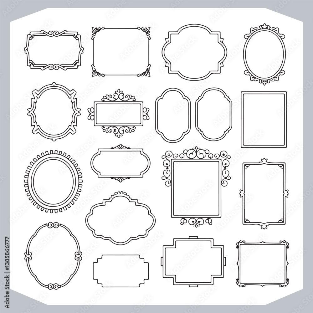 Calligraphic Decorative Ornamental Frames Collection Vintage Labels and Design Elements