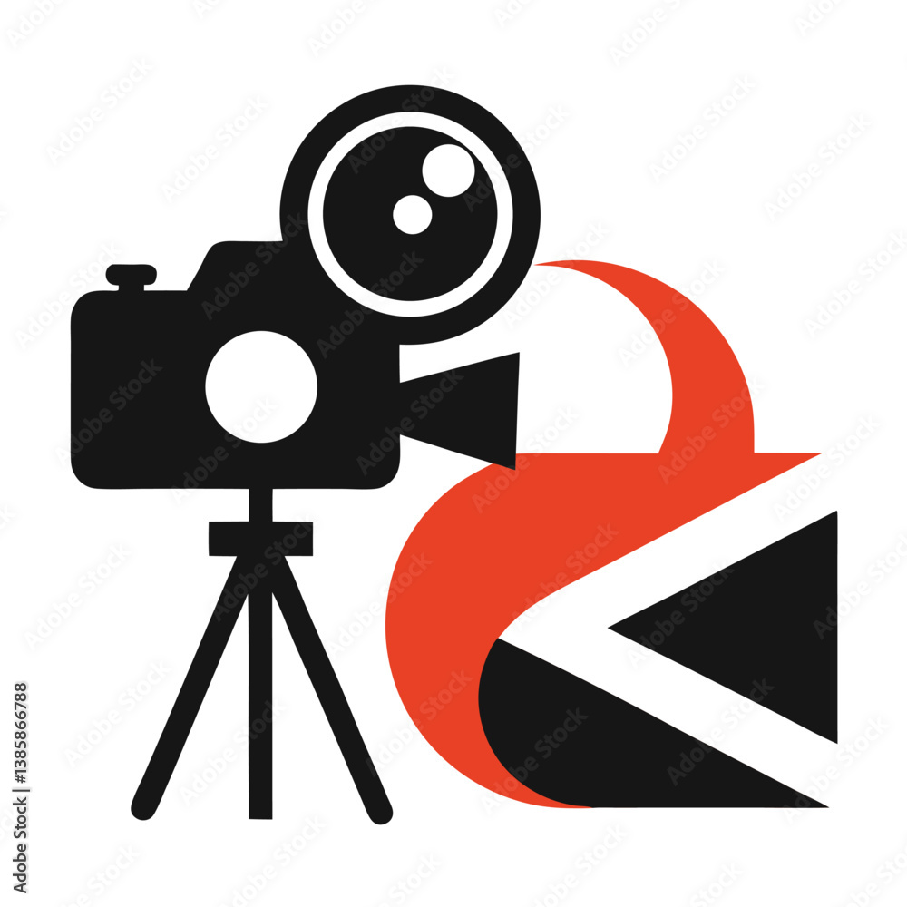Obraz premium Filmmaking Equipment Camera, Tripod, and Film Reel Icon