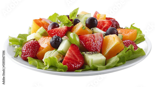 Mixed fruit vegetable plate isolated on transparent background png  
